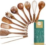10 Pack Wooden Utensils for Cooking, Wood Utensil Set for Kitchen, Teak Wooden Spoon for Cooking, Non-Stick Spatula Ladle - Image 2