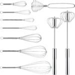 10 Pcs Stainless Steel Whisks Set Egg Beater Semi Auto Whisk Blender Hand Push Beater Versatile Utensil for Kitchen Mixing Blending Beating Stirring Cooking 3 5 6 7 8 10 12 Inch - Image 2