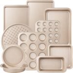 10-Piece Baking Pans Set, Bakeware Sets Nonstick, Baking Set for Oven Cooking, Stackable Carbon Steel Pans Include Cookie Sheets, Muffin Pan, Cake Pan, Pizza Pan, Loaf Pan, Roasting Pan, Gold - Image 2