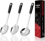 14-in Cooking Spoons Set, Heavy Duty 18/0 Stainless Steel Large Serving Spoons Set, Slotted Spoon, Cooking Spoon & Soup Ladle, Commercial and Residential Use, Pack of 3 - Image 2