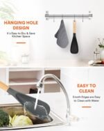 Cooking Spoon for Nonstick Cookwares, Great for Cooking and Serving Sturdy BPA-Free Matte Silicone, Wood Handle Spoon for Mixing, Scoop, and Scrape (Black & Grey, 11.4 inch) - Image 3