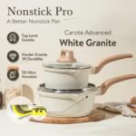 CAROTE 1.5Qt & 3.0Qt Sauce Pan Sets with Lid Cooking Pots Nonstick Saucepans Cookware Set with Pour Spout Small Kitchen Pot, Induction Comptable, Easy to Clean, PFOA FREE (White Granite) - Image 3