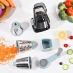 Rotary Cheese Grater with Handle Kitchen Shredder Slicer Grater Slicer Ice Shaver Cheese Vegetable Nuts Potato Zucchini Chocolate 3 Interchangeable Blades (GreyBlue) - Image 4
