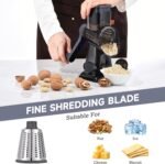 Rotary Cheese Grater with Handle Kitchen Shredder Slicer Grater Slicer Ice Shaver Cheese Vegetable Nuts Potato Zucchini Chocolate 3 Interchangeable Blades (Grey TSP) - Image 3