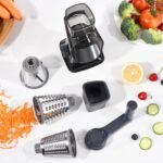 Rotary Cheese Grater with Handle Kitchen Shredder Slicer Grater Slicer Ice Shaver Cheese Vegetable Nuts Potato Zucchini Chocolate 3 Interchangeable Blades (Grey TSP) - Image 4