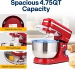 VIVOHOME 4.75 Quart Stand Mixer, 8 Speed Kitchen Electric Food Mixer, Household Stand Mixer for Baking, Cake, Bread with Beater, Dough Hook, Wire Whip and Egg Separator, Red - Image 4