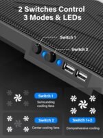 Kootek Laptop Cooling Pad, Laptop Cooler with 5 Quiet Fans for 12"-17" Computer PC Notebook Gaming Laptop Fan, Height Adjustable Laptop Cooling Stand Laptop Accessories, Blue - Image 3