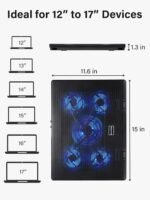 Kootek Laptop Cooling Pad, Laptop Cooler with 5 Quiet Fans for 12"-17" Computer PC Notebook Gaming Laptop Fan, Height Adjustable Laptop Cooling Stand Laptop Accessories, Blue - Image 4