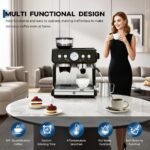 IDEALHOUSE IDEAHOUSE Professional Espresso Machine with Grinder - 20 Bar Pressure & 2.8l Removable Tank, Milk Frother for Latte/Cappuccino，Home/Office Use, Black - Image 3