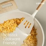 CAROTE Silicone Cooking Utensils Set, Kitchen Utensils Set 10 Pcs for cooking, BPA Free Spatula Set with Heat Resistant Wood Handles for Nonstick Cookware (Cream White) - Image 4