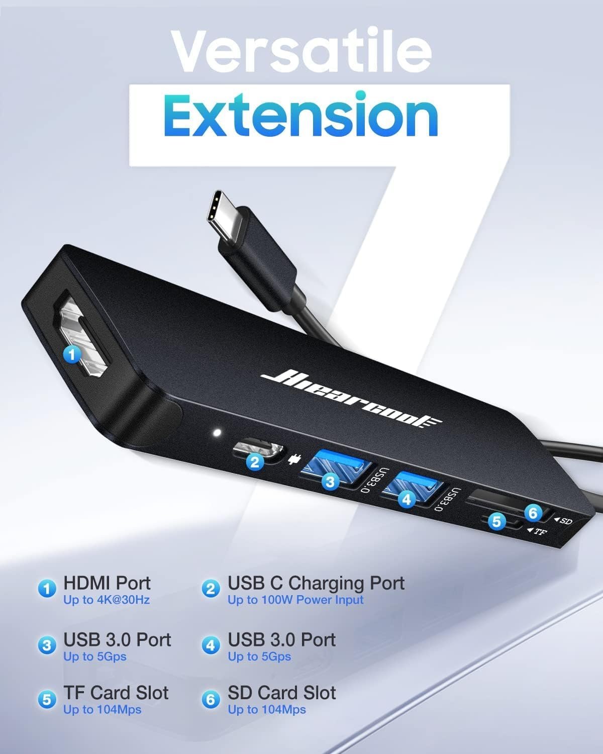 Hiearcool USB C Hub, USBC Hub Multi-Port Adapter for MacBook Pro/Air M1 M2, 4K HDMI USB-C Dock Dongle for iPad and Other Type C Devices - Image 3