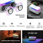 AUVODA S300 Portable Bluetooth Speaker with 15W Fast Wireless Charging, 13-Color Dimmable Night Light, White Noise, Alarm, FM Radio, 16W Stereo, BT5.3, TWS, for Home, Office, Bedroom (White) - Image 3