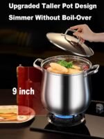 Stainless Steel Stock Pot, 12 Quart Heavy Duty Induction-Compatible, Nonstick Bottom with Visible Lid for Soups, Pasta, Stews, Canning, Boiling - Image 3