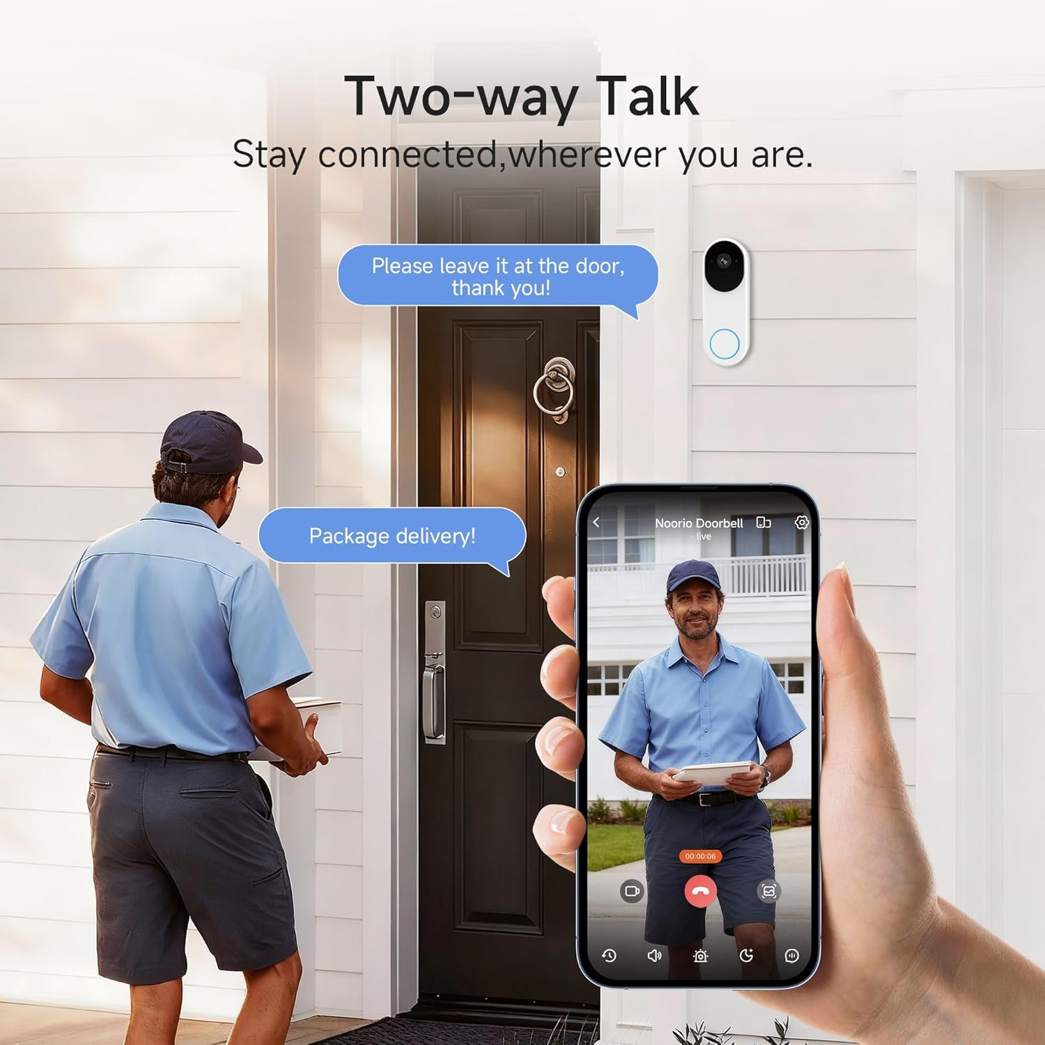 Noorio Wireless Doorbell Camera with Rechargeable Battery, 2K+ Resolution, 2-Way Audio, Color Night Vision, AI Motion Detection, Smart Video Doorbell Works with Alexa, D110 - Image 5