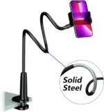 Cell Phone Clip Bed Stand Holder, with Grip Flexible Long Arm Gooseneck Bracket Mount Clamp for Desk, Compatible with iPhone 14 Pro Max XR X 8 7 6 or Other 3.5-7" Devices (Black) - Image 3