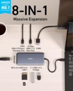 Anker 555 USB-C Hub (8-in-1), with 85W Power Delivery, 4K 60Hz HDMI Port, 10Gbps USB C and 2 A Data Ports, Ethernet microSD SD Card Reader, for MacBook Pro More - Image 3