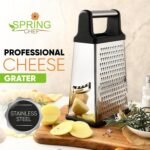Spring Chef Professional Cheese Grater - Stainless Steel, XL Size, 4 Sides - Perfect Box Grater for Parmesan Cheese, Vegetables, Ginger - Dishwasher Safe - Black - Image 3