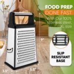 Spring Chef Professional Cheese Grater - Stainless Steel, XL Size, 4 Sides - Perfect Box Grater for Parmesan Cheese, Vegetables, Ginger - Dishwasher Safe - Black - Image 4