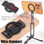SHINEWEE Ultra-Compact Magnetic Tripod Stand: Aluminum Phone Mount for iPhone 17/16/15/14/13/12 Pro Max, Adjustable Cellphone Holder with 1/4” Screw & Travel Hook (Grey) - Image 5