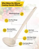 Silicone Pasta Fork and Soup Ladle Set, Heat Resistant Non Stick Kitchen Utensils with Back Hooks, Suitable for Cooking, Stirring, Serving Spaghetti, Soup, Sauce(KHAKI) - Image 3
