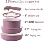CAROTE 5pcs Pots and Pans Set, Nonstick Cookware Set Detachable Handle,kitchen essentials,RV kitchen pot and pan,Induction Cookware,Oven Safe,PFOA PFOS FREE,Purple - Image 3