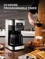 SHARDOR 10-Cup Programmable Coffee Maker, Regular & Strong Brew Drip Coffee Machine for Home and Office, Auto Shut Off, Permanent Filter, Silver - Image 3