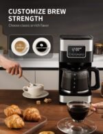 SHARDOR 10-Cup Programmable Coffee Maker, Regular & Strong Brew Drip Coffee Machine for Home and Office, Auto Shut Off, Permanent Filter, Silver - Image 4