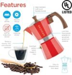 GROSCHE Milano 6 Espresso Cup, 9.3 oz Red Stovetop Espresso Maker - Italian Moka Pot - Image 3