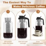 Cold Brew Coffee Maker,64 oz Mason Jar Pitcher with Stainless Steel Filter, Pour Spout Handle Lid, Heavy Duty Glass Airtight & Leak-Proof for Iced Coffee,Tea & Lemonade - Image 5
