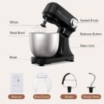 Stand Mixer 4.8 Qt Electric Food Mixer 12 Speeds Portable Lightweight Kitchen Mixer For Daily Use With Egg Whisk, Dough Hook, Flat Beater - Image 4
