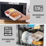 buluker 4 Pack Bento Lunch Box Set 3 Compartment Food Storage Containers Wheat Straw Meal Prep Lunch Box Plastic Food Storage Containers, Microwave and Dishwasher Safe (light colour) - Image 4