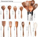 Kitchen Utenails Set with Holder,Kitchen Wooden Utensils for Cooking, Wood Utensil Natural Teak Wood Spoons for Cooking,Wooden Kitchen Utensil Set With Spatula and Ladle (11) - Image 3