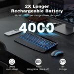 SABLUTE Wireless Keyboard and Mouse Combo, Rechargeable 4000mAh Light up Quiet Keyboard with Wrist Rest & Phone Holder, Ergonomic Silent Typing for PC/Mac/Laptop/Windows/Chrome OS - Image 3