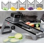 GINSU Stainless Steel Mandoline Slicer – Adjustable Food Slicer 14x6x3in, Precision Vegetable Cutter with Safety Guard, Non-Slip Base & Easy Clean Design - Image 3