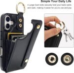 Folosu Wallet Case with Card Holder for iPhone 17, Hand Wrist Strap Loop Holder Kickstand, RFID Blocking Finger Grip Ring PU Leather Double Buttons Shockproof Cover 6.3" Black - Image 4