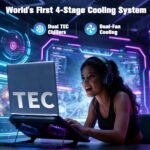 PZT Dual-Core TEC Laptop Cooling Pad with Dual Stepless-Quiet Fans, 5-Height Adjustable Laptop Cooling Stand, 10-Level RGB for 13-17 Inch Laptops, Includes 15W Charger, Smoky Black - Image 4