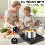 HANKESI single burner induction cooktop,110V Portable induction Cooktop,1800W Hot Plate Electric Burner,9 Power Levels, Kids Lock & Timer,LED touch control,Overheat Protection - Image 5
