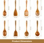 AIUHI Wood Spoons for Cooking, Nonstick Kitchen Utensil Set, Wooden Spoons Cooking Utensil Set Non Scratch Natural Teak Wooden Utensils for Cooking (Teak 8 Pack) - Image 3