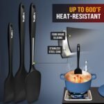 Walfos Silicone Spatula Set of 5 - (600°F) High Heat Resistant Kitchen Scraper Spatulas, One-Pieces Seamless Design, Perfect for Cooking Mixing & Baking - BPA Free and Dishwasher Safe,black - Image 3