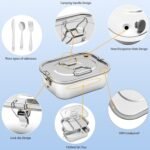 FB4HK 304 Stainless Steel Bento Box - Leakproof 3-Compartment 1800ml (64oz) Lunch Box with Airtight Lid, Utensil Set for Work, Picnic, Home - Image 4