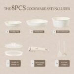 Ceramic Cookware Set Non Stick 8Pcs Pots and Pans Set Detachable Handle Induction Kitchen Cooking Set with Frying Pans Oven Dishwasher Safe, PFAS/PFOA Free, Cream White - Image 3