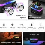 AUVODA S300 Portable Bluetooth Speaker with 15W Fast Wireless Charging, 13-Color Dimmable Night Light, White Noise, Alarm, FM Radio, 16W Stereo, BT5.3, TWS, for Home, Office, Bedroom (Black) - Image 3