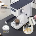 TROPOW Espresso Machine 20 Bar with Milk Frother Steam Wand & Pressure Gauge, Semi-Automatic Cappuccino & Latte Maker for Home or Office, 34oz Removable Water Tank - Image 6
