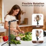 Heliora 64" Magnetic Selfie Stick Tripod, Auto-Open Tripod Stand with 360° Rotatable Travel Phone Stand with Metal Ring & Rechargeable Remote for iPhone/Android Photography/Vlogging - Image 3