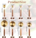 Yuanan 8 PCS Gold Measuring Cups and Spoons Set, Stainless Steel Measuring Cups with Wooden Handles Measure Cup Stackable With US Measurements, Metric Cup for Baking and Cooking - Image 3