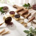 Yuanan 8 PCS Gold Measuring Cups and Spoons Set, Stainless Steel Measuring Cups with Wooden Handles Measure Cup Stackable With US Measurements, Metric Cup for Baking and Cooking - Image 4