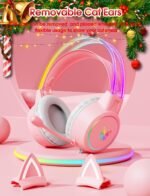 ONITOON Lightweight Gaming Headset with Detachable Cat Ears, RGB Lighting, Wired Over Ear Headphones with Mic for PC, PS4, PS5, Switch, Stereo Surround Sound, Self-Adjusting Headband - Image 3