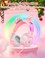 ONITOON Lightweight Gaming Headset with Detachable Cat Ears, RGB Lighting, Wired Over Ear Headphones with Mic for PC, PS4, PS5, Switch, Stereo Surround Sound, Self-Adjusting Headband - Image 4