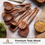 Wooden Spoons for Cooking – 10 Pc Teak Wood Utensil Set, Durable, Nonstick Safe & Heat Resistant with Ergonomic Handles - Image 4