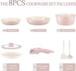 Ceramic Cookware Set Non Stick 8Pcs Pots and Pans Set Detachable Handle Induction Kitchen Cooking Set with Frying Pans Oven Dishwasher Safe, PFAS/PFOA Free, Pink - Image 3